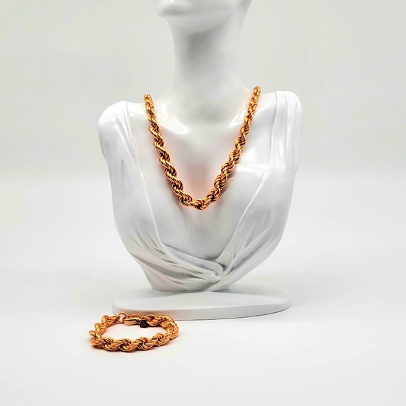 Bronzo Italia Rose Gold Chunky Rope Chain Necklace and Bracelet Set - Picture 10 of 12